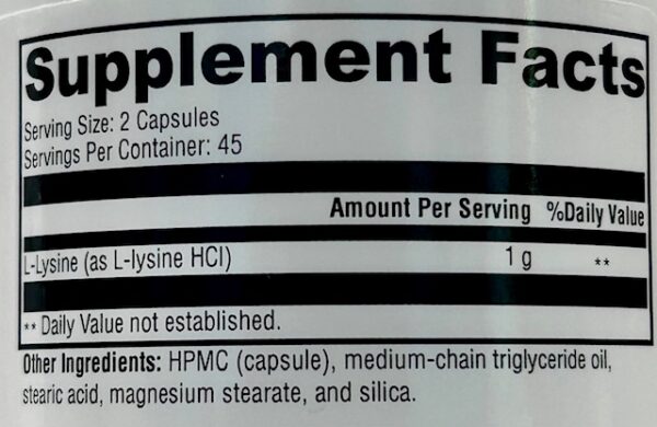 L-Lysine 500mg/ 100capsules - Image 2